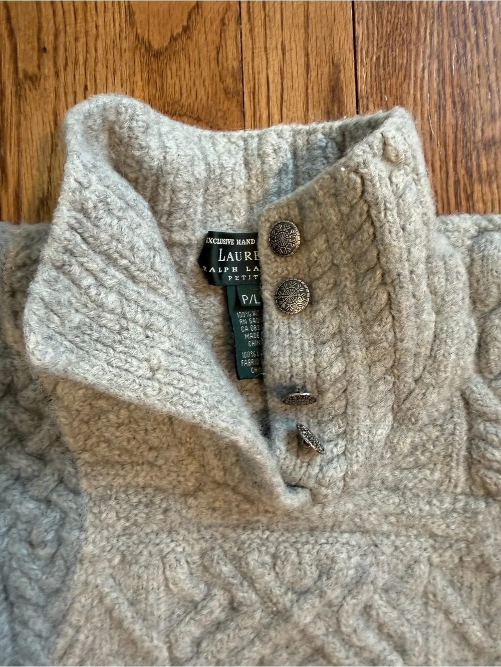 Youth Cable Knit Button-Neck Sweater - Light Gray